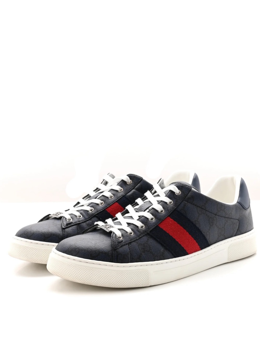 Gucci Men's Navy/Black GG Supreme Web Ace Leather Low-Top Sneaker 8